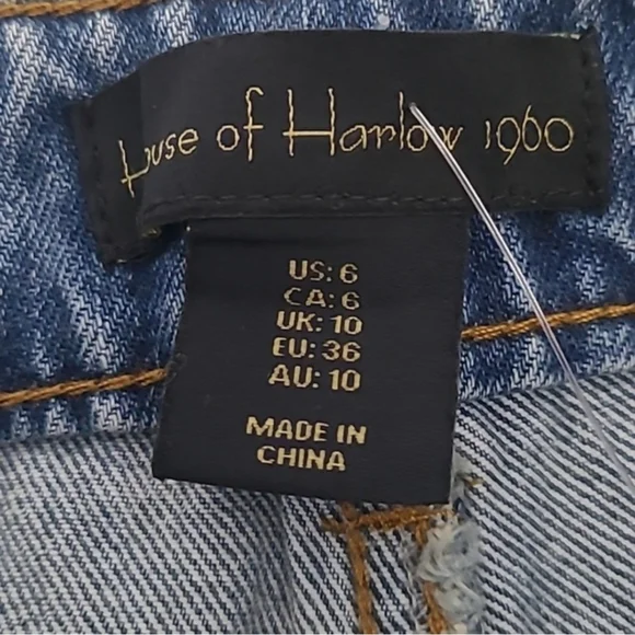 NWT HOUSE OF HARLOW 1960 Wide Leg High Waist Studded Blue Denim Jeans 6 - Picture 6 of 8